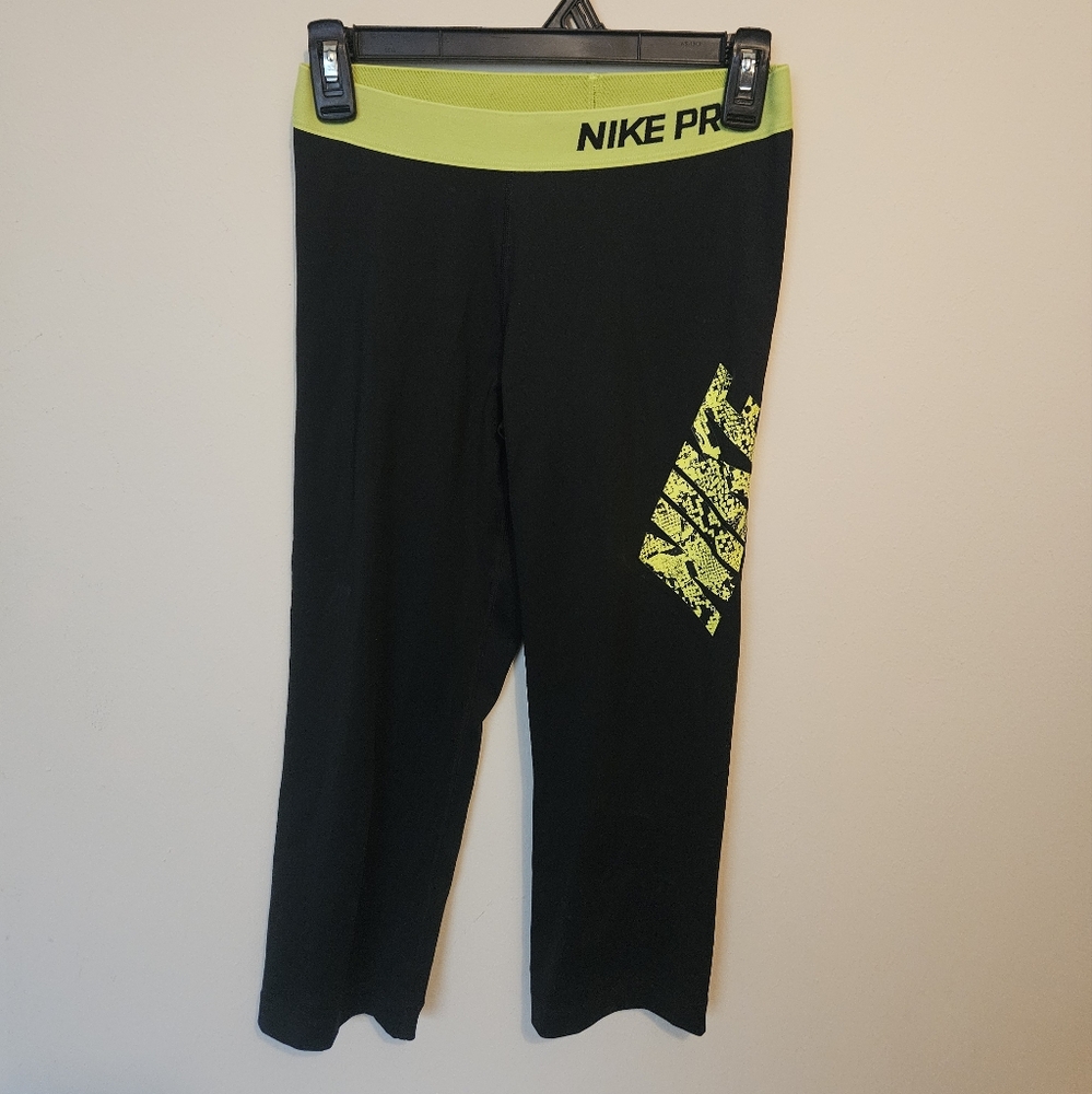 Nike Pro Black and Neon Yellow Leggings
